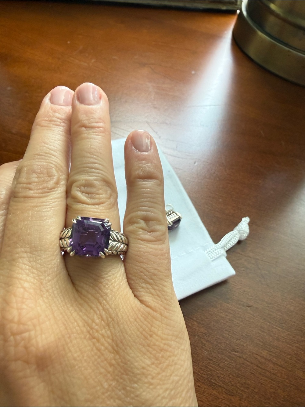 JAI Sterling Silver Asscher Cut Amethyst Gemstone Ring & Earring Set, size 5 - Picture 5 of 11